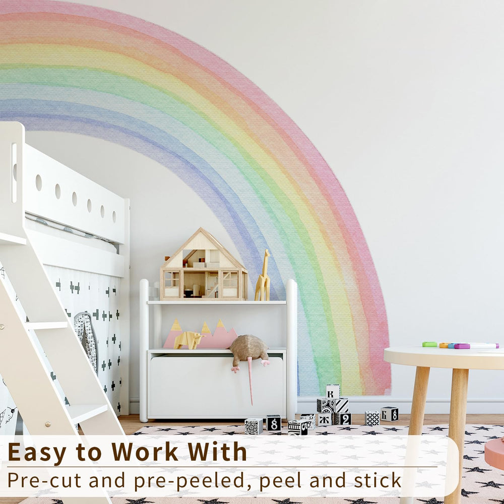 Funlife rainbow mural back adhesive panel demonstrates peel-and-stick ease.