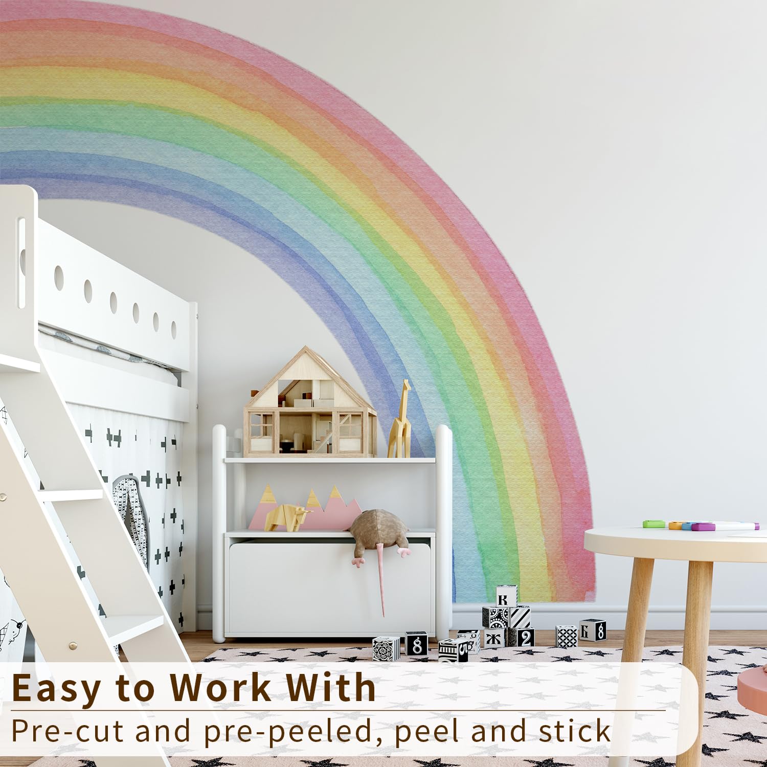 funlife rainbow wall mural install guide image showing step by step application tips