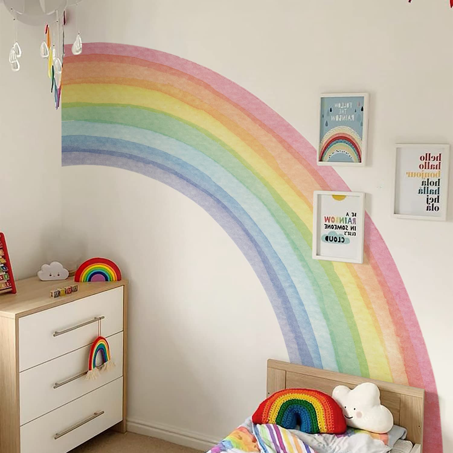 funlife rainbow wall mural panel 1 adds cheerful pastel arches to a girl's room