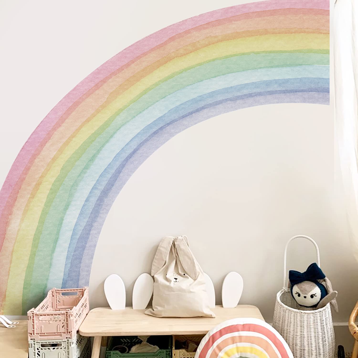 Funlife rainbow wall mural panel 1 on smooth wall adds soft pastel charm for kids' room.
