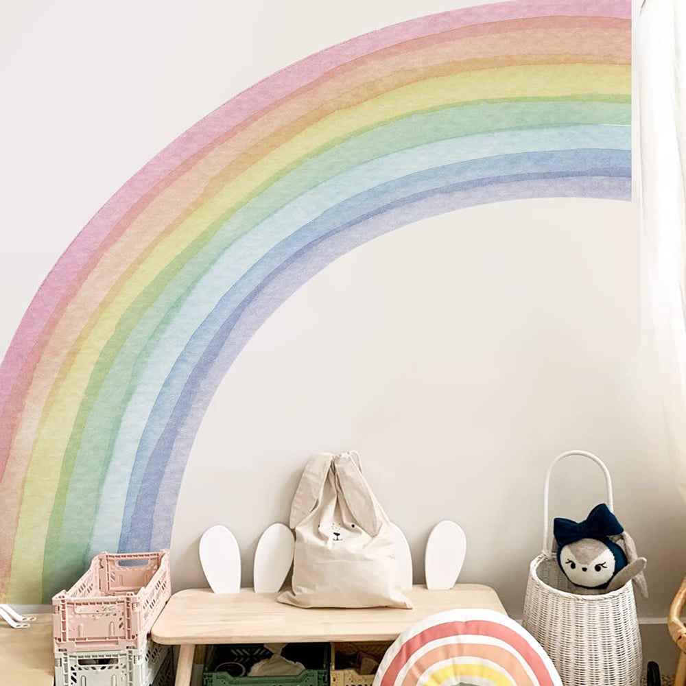 Funlife rainbow wall mural panel 1 on smooth wall adds soft pastel charm for kids' room.
