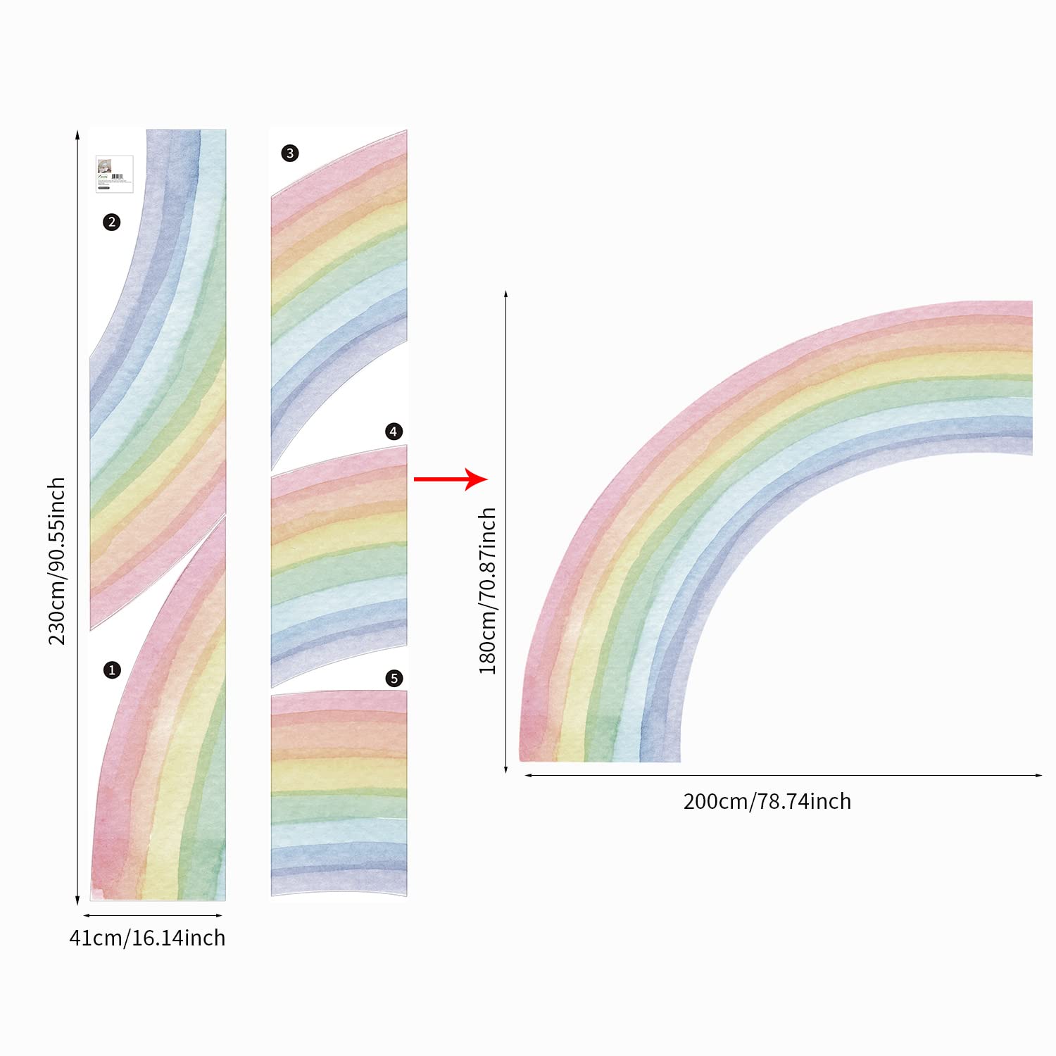 Funlife rainbow wall mural panel 2 with pastel arches brightens playroom walls.