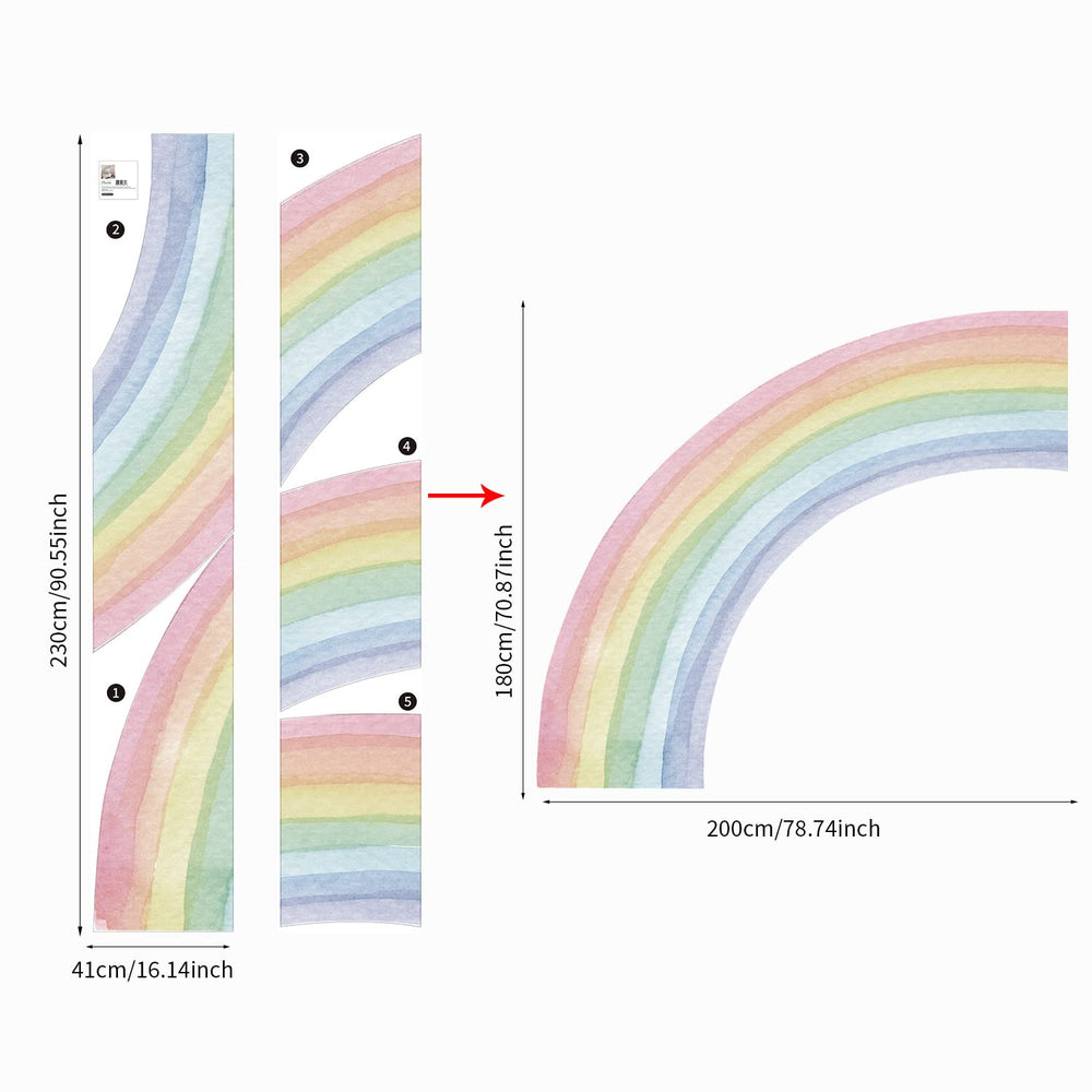 Funlife rainbow wall mural panel 2 with pastel arches brightens playroom walls.