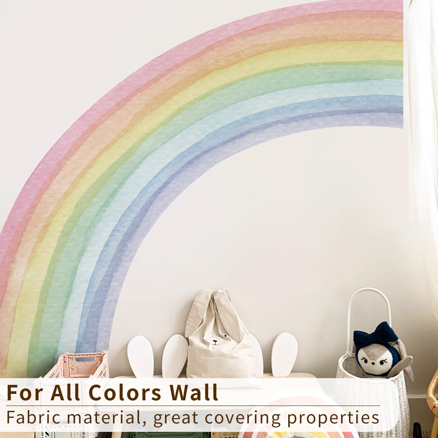 Funlife rainbow wall mural panel 5 complements pastel decor in living area.