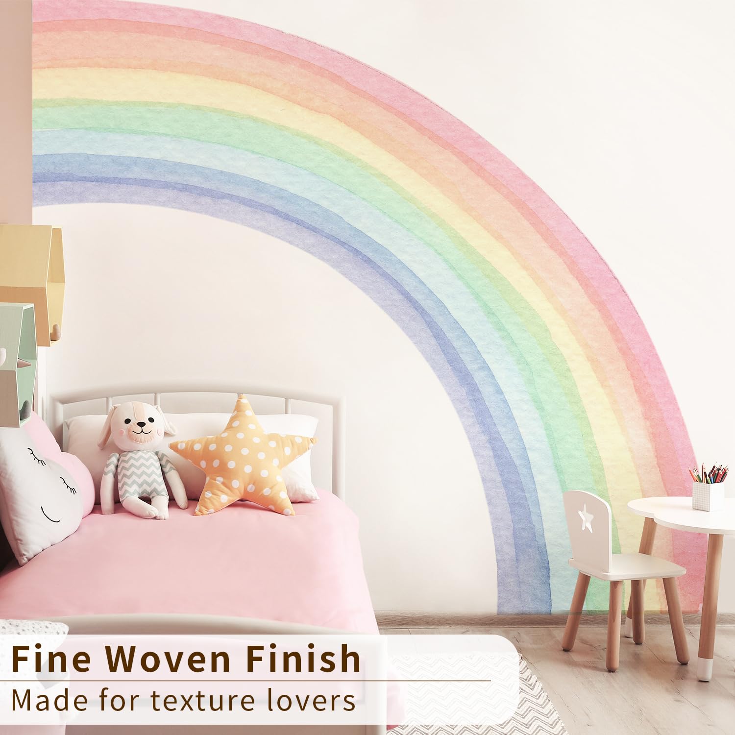 Funlife rainbow mural pastel colors showcases gentle hues ideal for cozy kids' rooms.