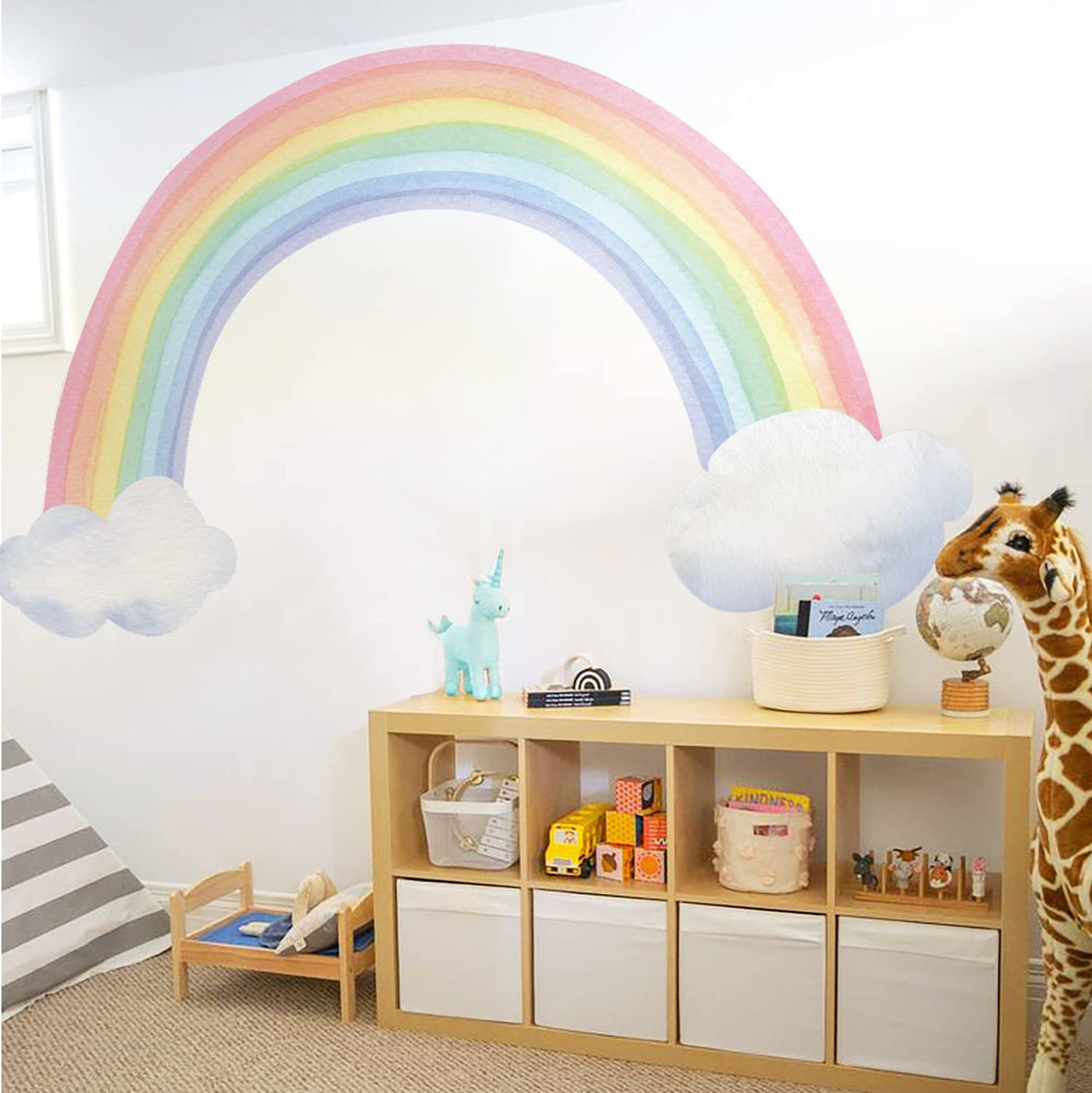funlife rainbow wall mural playroom setup shows versatile decor for kids' spaces