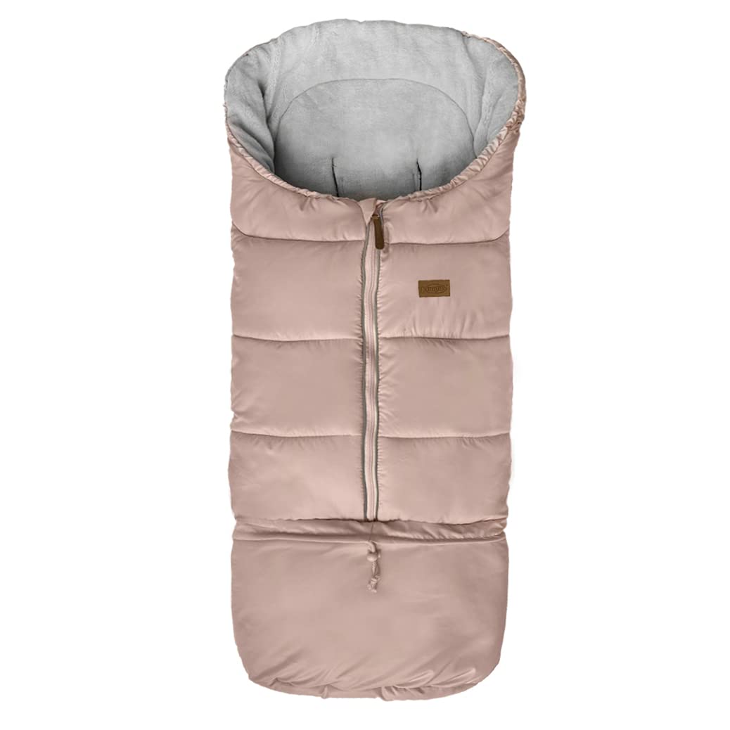 Funlife pink footmuff used as a changing mat on the go