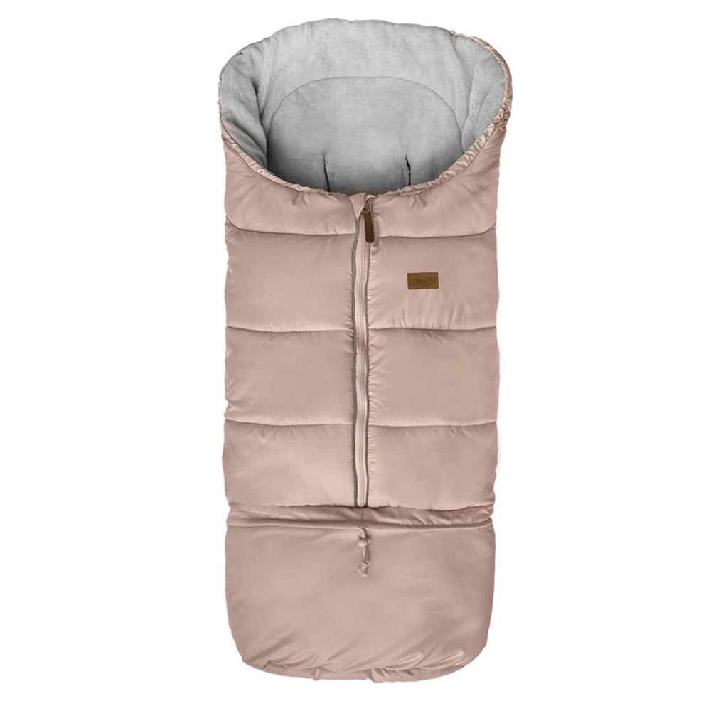 Funlife pink footmuff used as a changing mat on the go