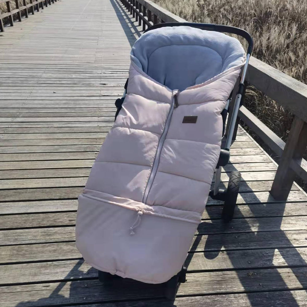 Funlife pink footmuff folded with stroller for compact storage