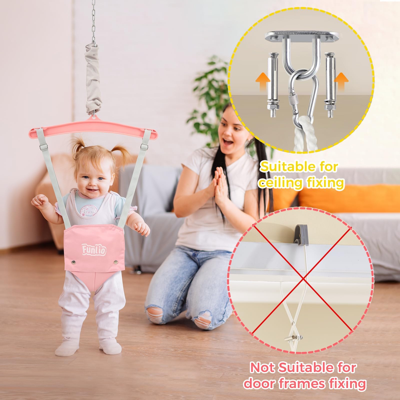 FUNLIO 2-in-1 baby jumper seat illustrating balance practice and comfortable support
