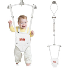 FUNLIO baby door jumper in use supports baby's upright posture during bouncing.