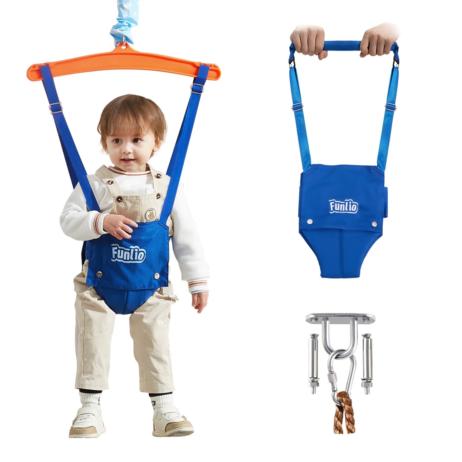 FUNLIO baby jumper with ceiling hook enables quick indoor play and secure setup.