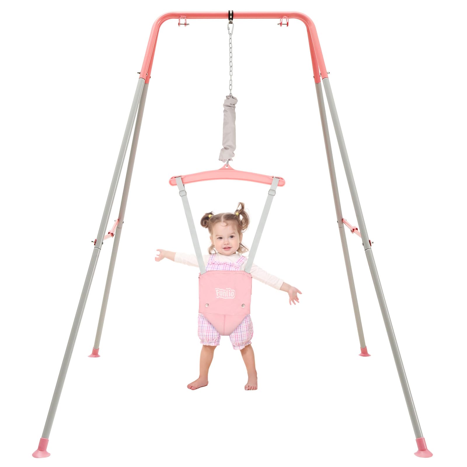 FUNLIO baby jumper stand assembled in pink for safe indoor play
