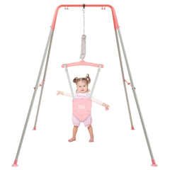 FUNLIO baby jumper stand assembled in pink for safe indoor play