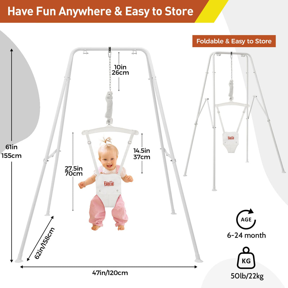 FUNLIO baby jumper with stand white foldable stand simplifies storage