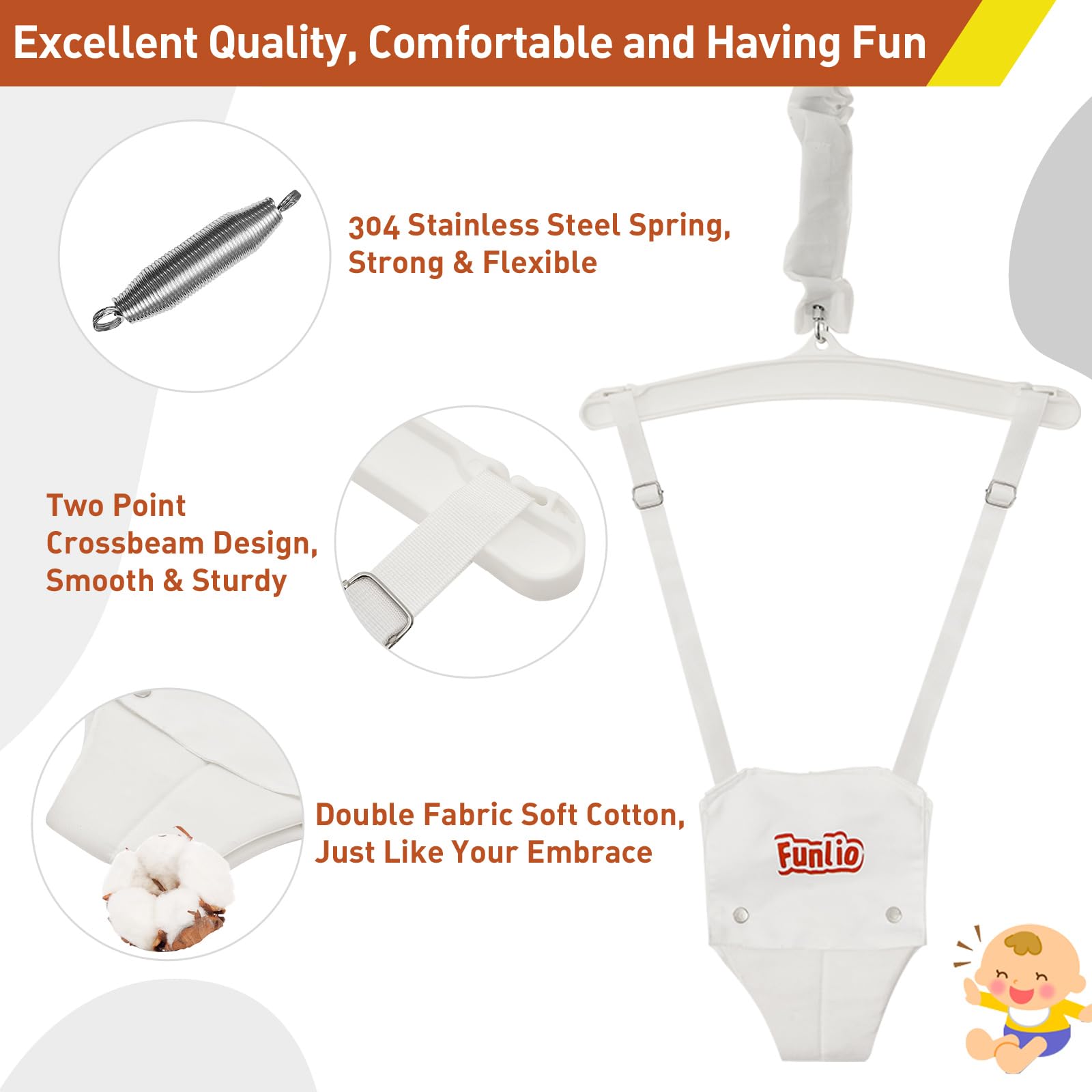 FUNLIO baby jumper with stand white safety features emphasize stability