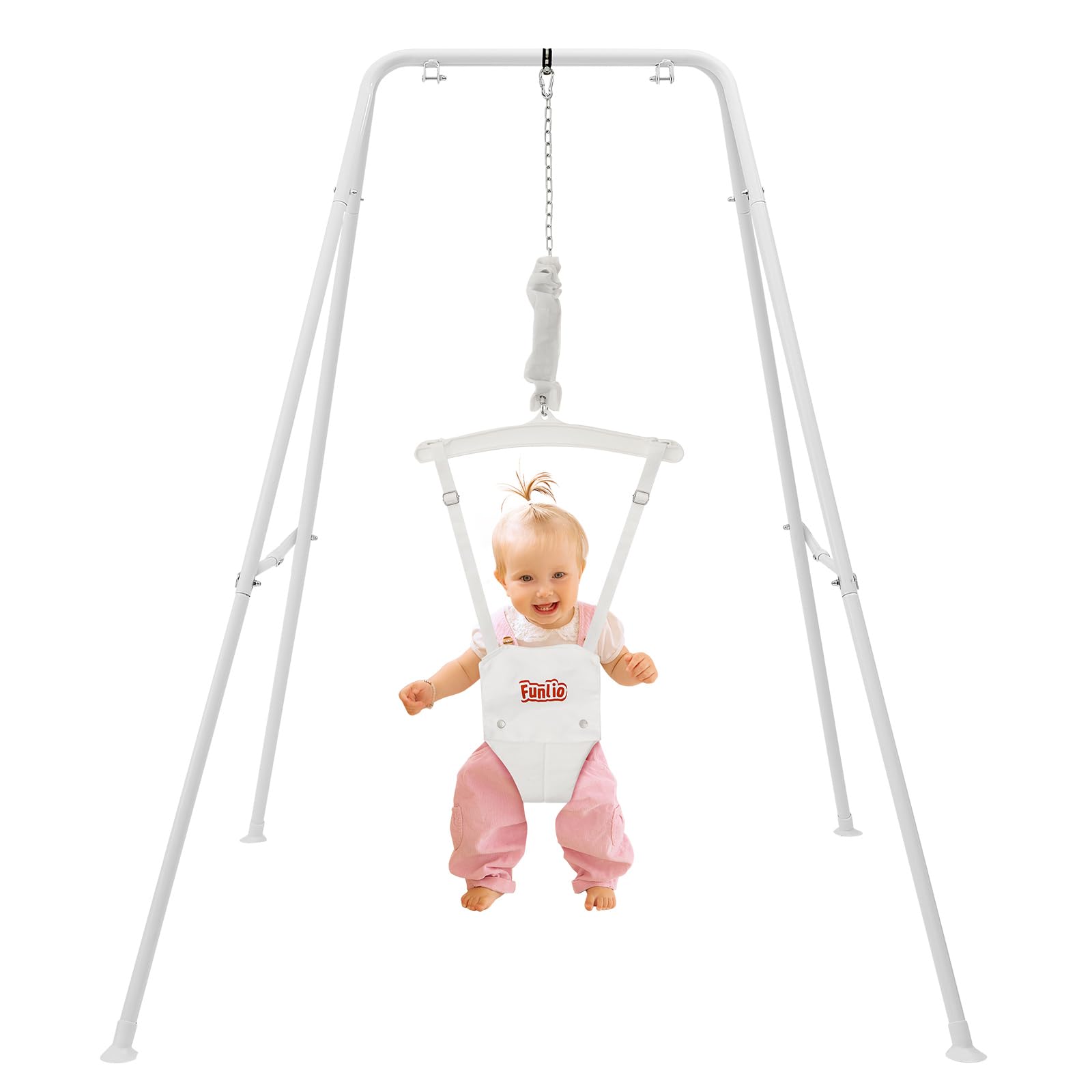 FUNLIO baby jumper with stand white side view for growing toddlers