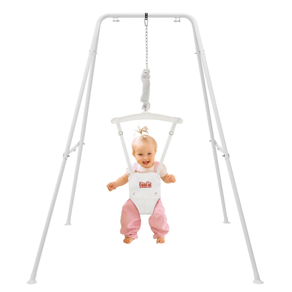 FUNLIO baby jumper with stand white side view for growing toddlers