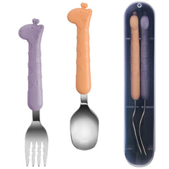 FUNNUO stainless travel kid cutlery purple-case demonstrates compact portability for on-the-go meals.