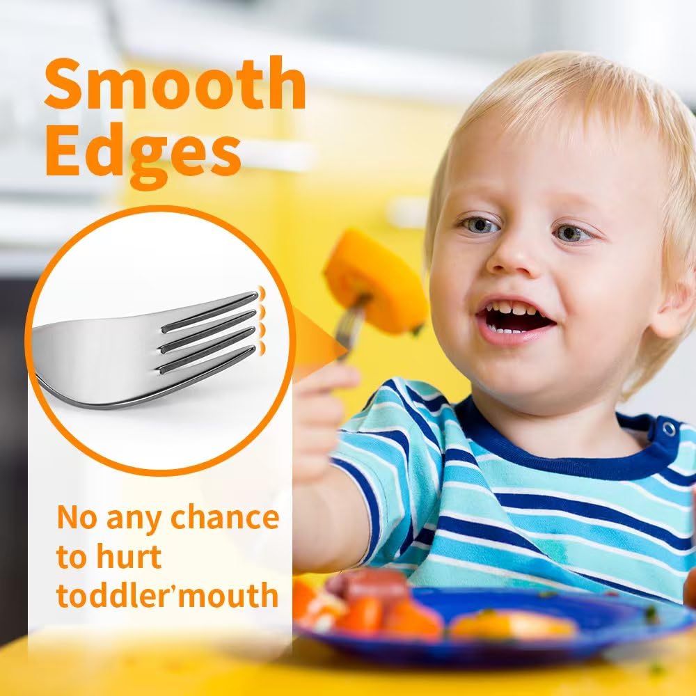 FUNNUO toddler forks dishwasher-safe icon highlights easy cleanup after meals.