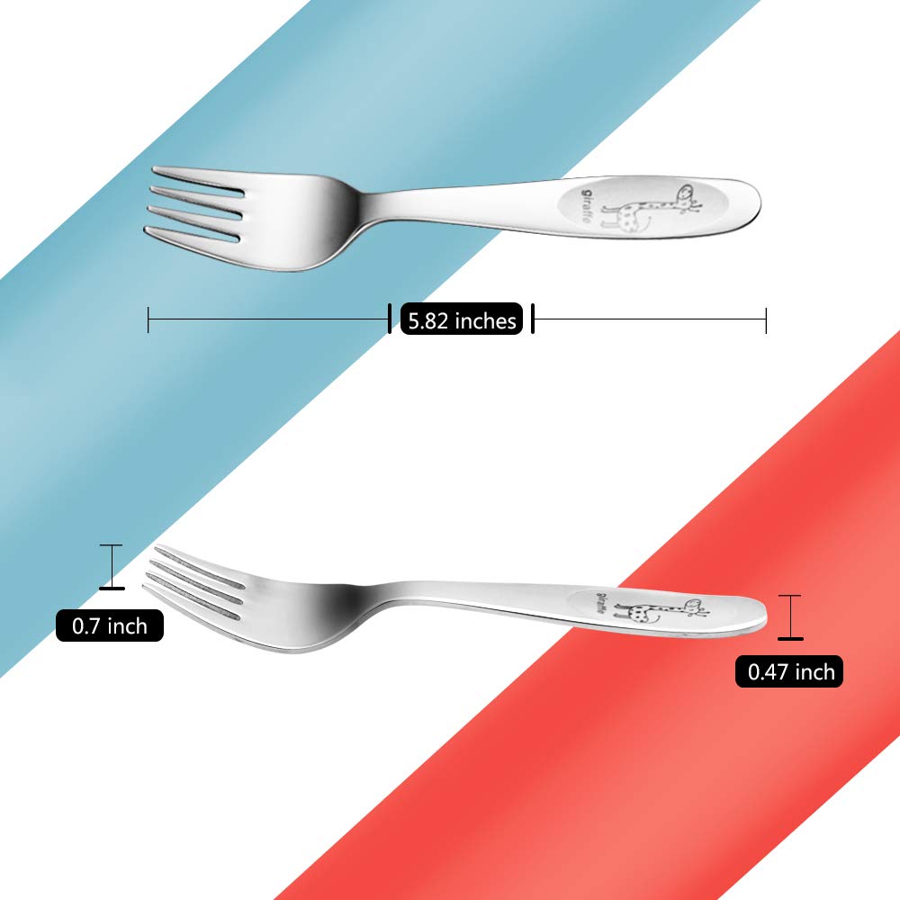 FUNNUO toddler forks handle close-up shows smooth rounded tips for gentle mouthfeel.