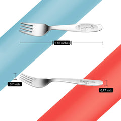 FUNNUO toddler forks handle close-up shows smooth rounded tips for gentle mouthfeel.