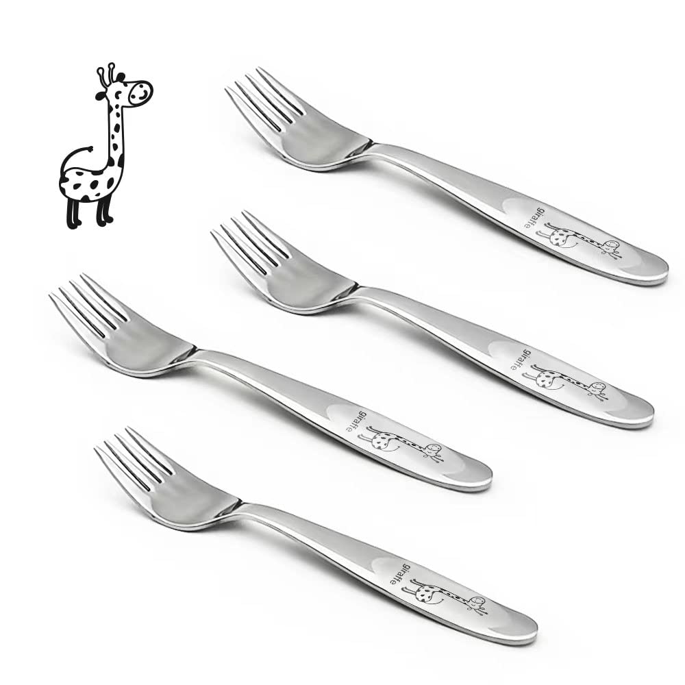 FUNNUO toddler forks set of 4 for self-feeding with kid-friendly design.