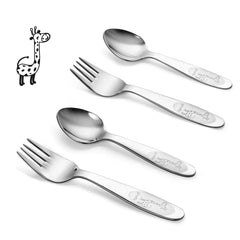 FUNNUO 4-piece toddler utensils set with rounded edges for safe self-feeding.