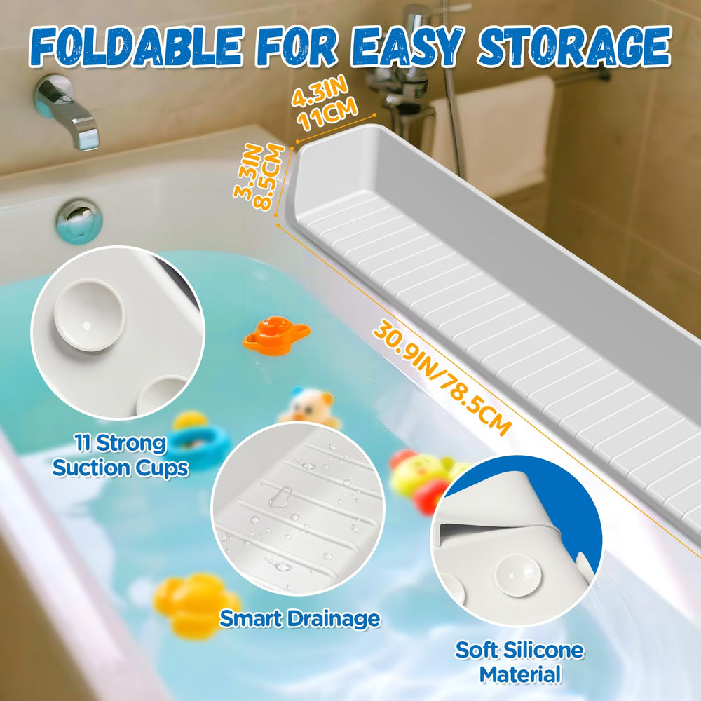 Funny Old Man over-the-rim design provides a stable barrier while bathing kids.