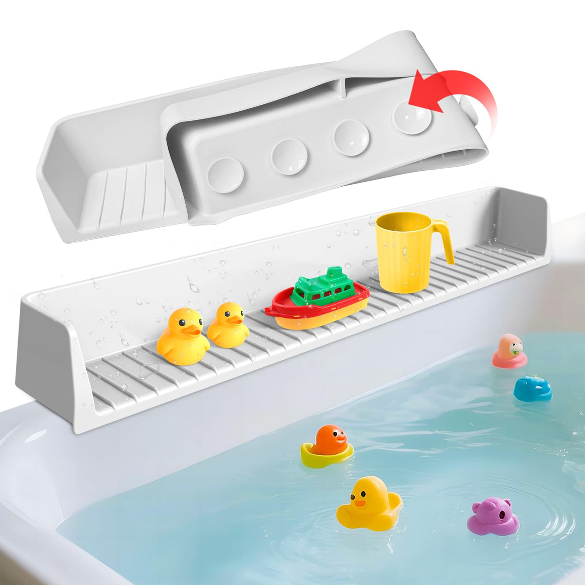 Funny Old Man splash guard with 11 suction cups keeps bath water in the tub and floors dry.