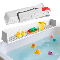Funny Old Man splash guard with 11 suction cups keeps bath water in the tub and floors dry.