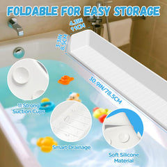 Funny Old Man Splash Guard bath toy shelf demonstrates kid-friendly organization.
