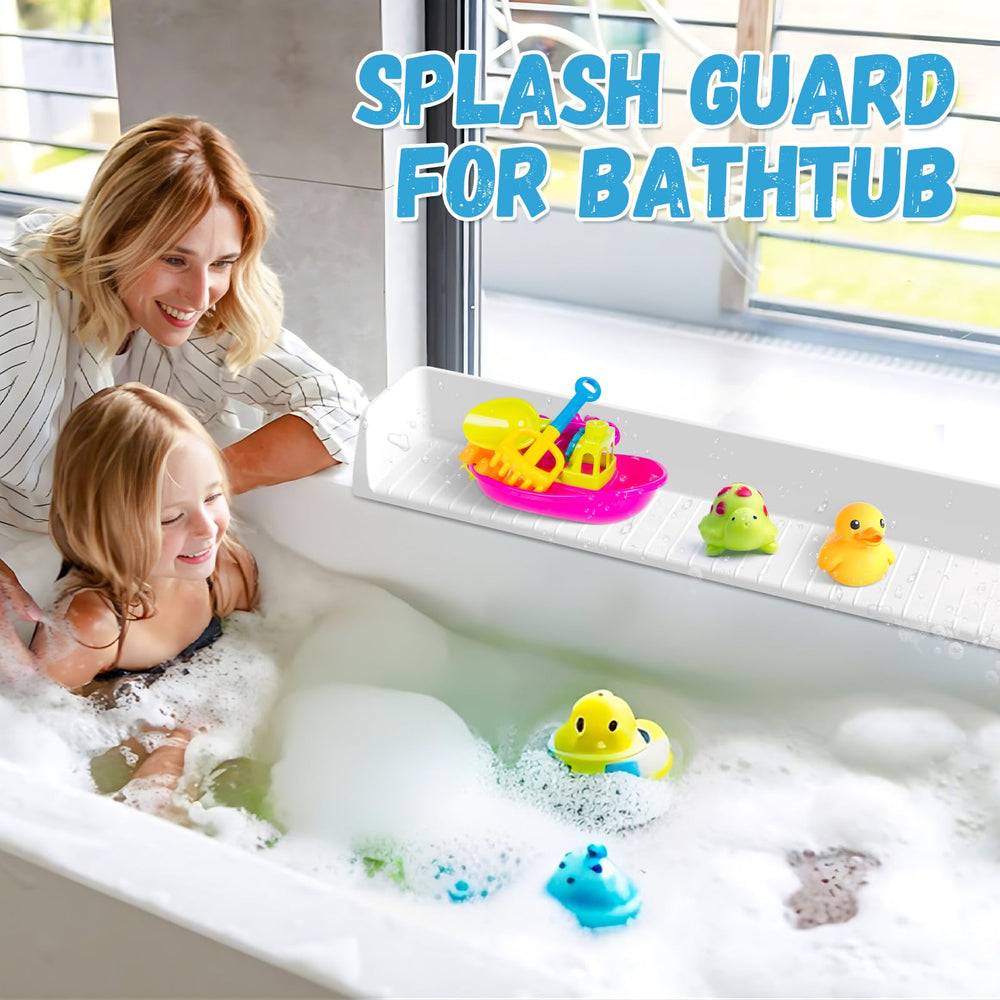 Funny Old Man Splash Guard over-the-rim design highlights stable water redirect into tub.