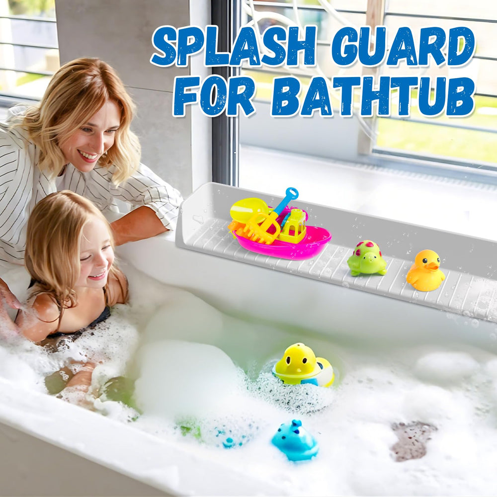 Funny Old Man water-control guard stops splashes and helps keep the tub cleaner.