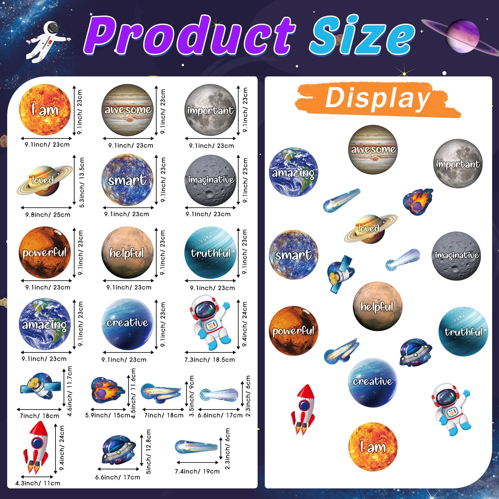 Funrous astronaut outer space wall decal inspires curiosity and classroom exploration.