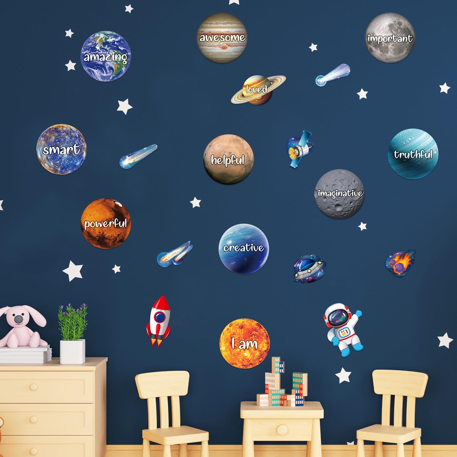 Funrous rocket window decal brightens spaces while encouraging curiosity and discovery.