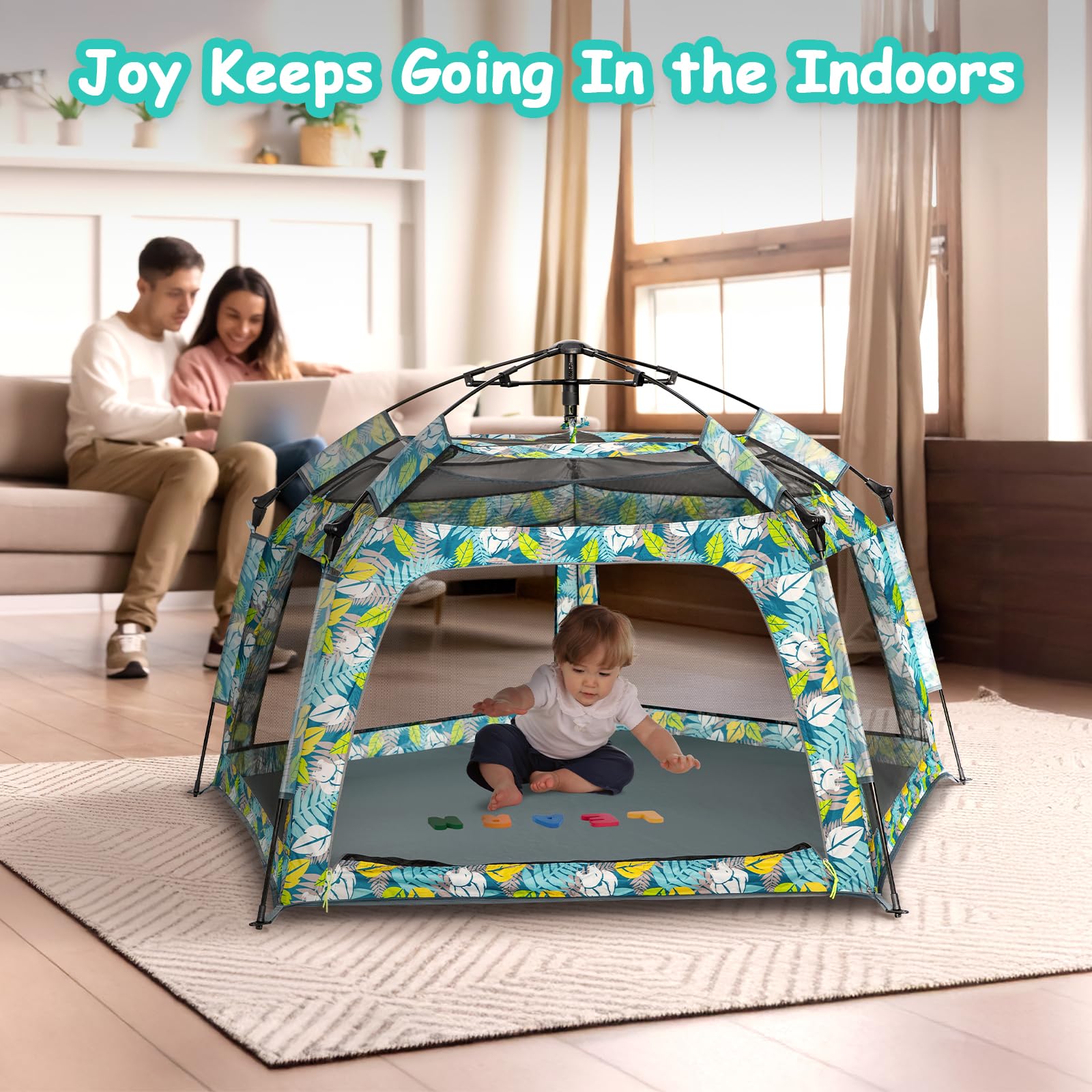Funsland Baby Playpen Forest large size accommodates multiple children comfortably.