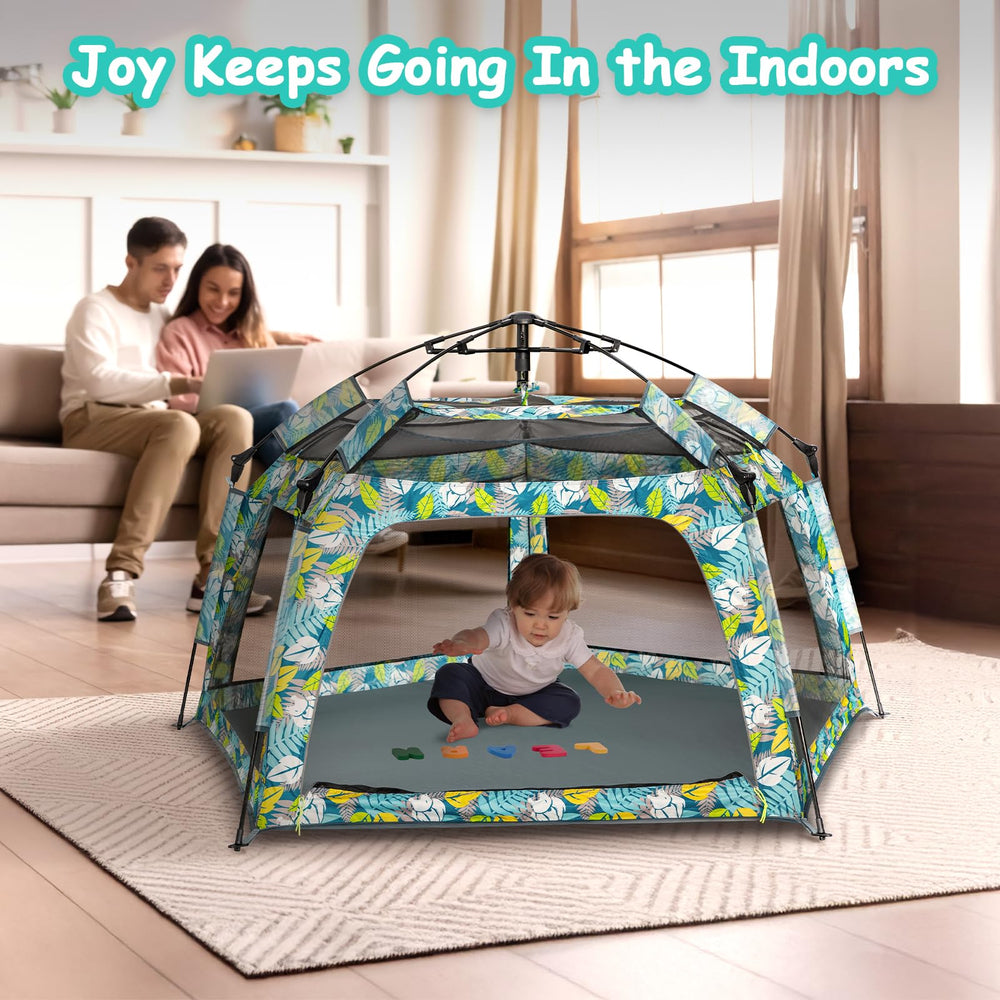 Funsland Baby Playpen Forest large size accommodates multiple children comfortably.