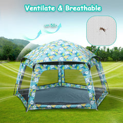 Funsland Baby Playpen Forest breathable mesh sides improve ventilation while keeping insects out.