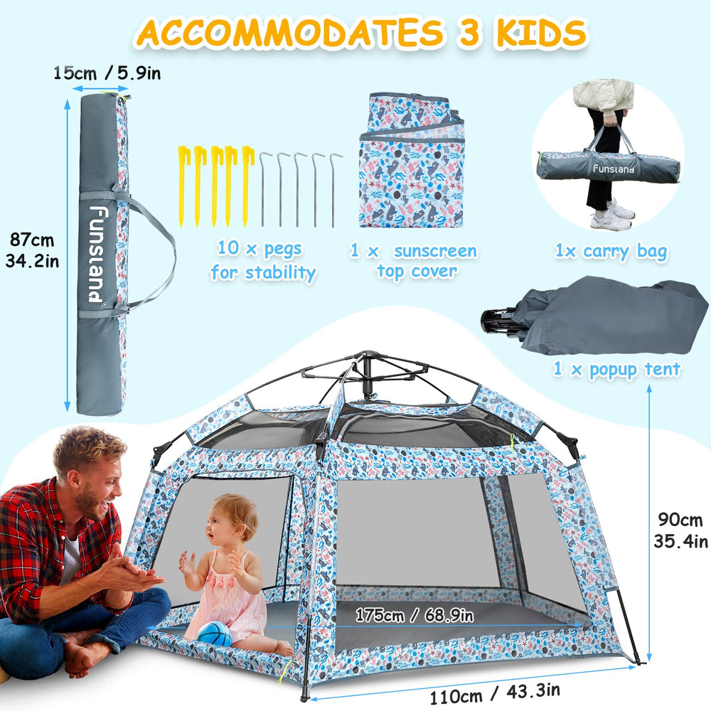 Funsland interior storage bag keeps toys and books organized inside the tent.