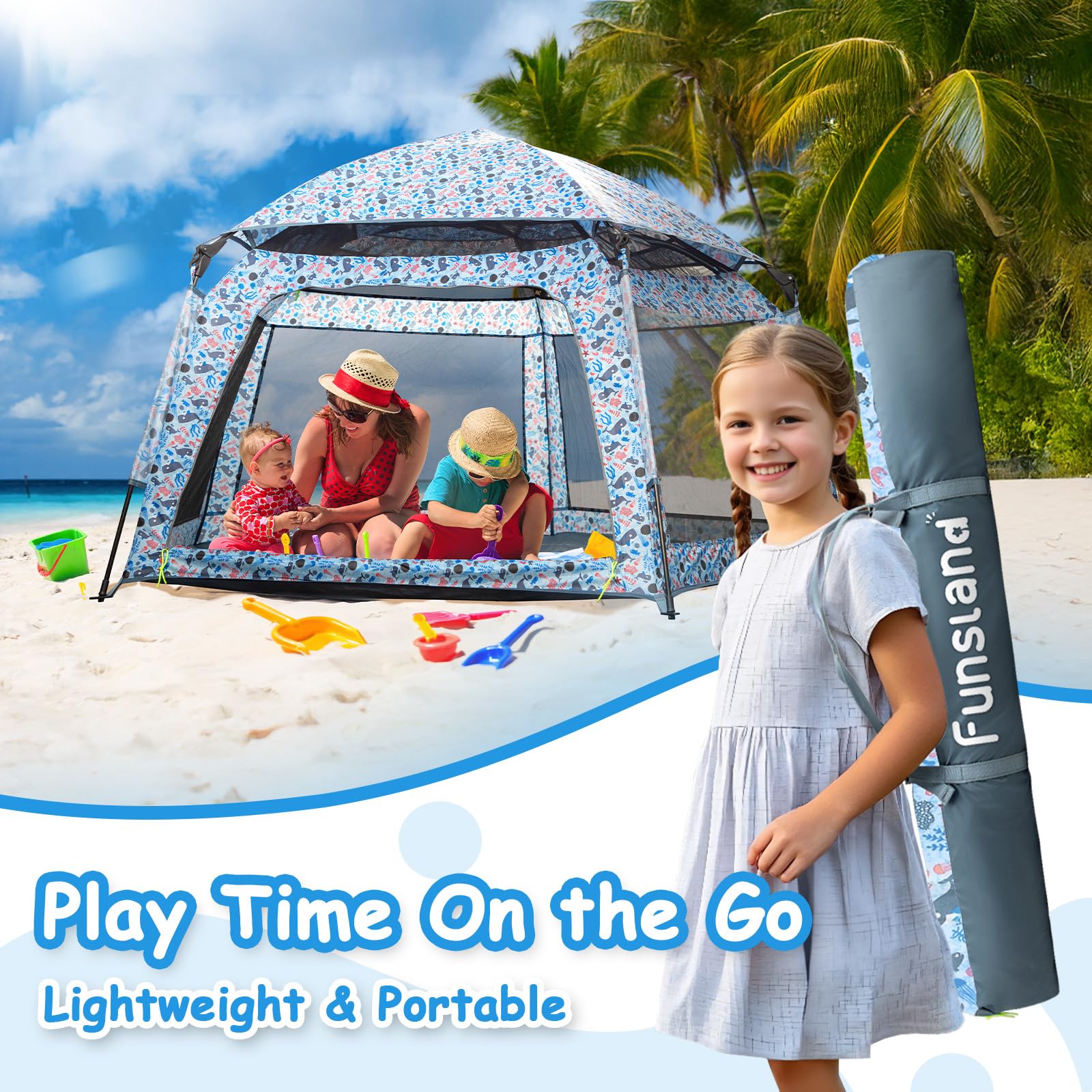 Funsland playpen designed for outdoor and indoor use keeps little ones contained.