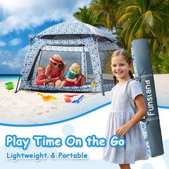 Funsland playpen designed for outdoor and indoor use keeps little ones contained.