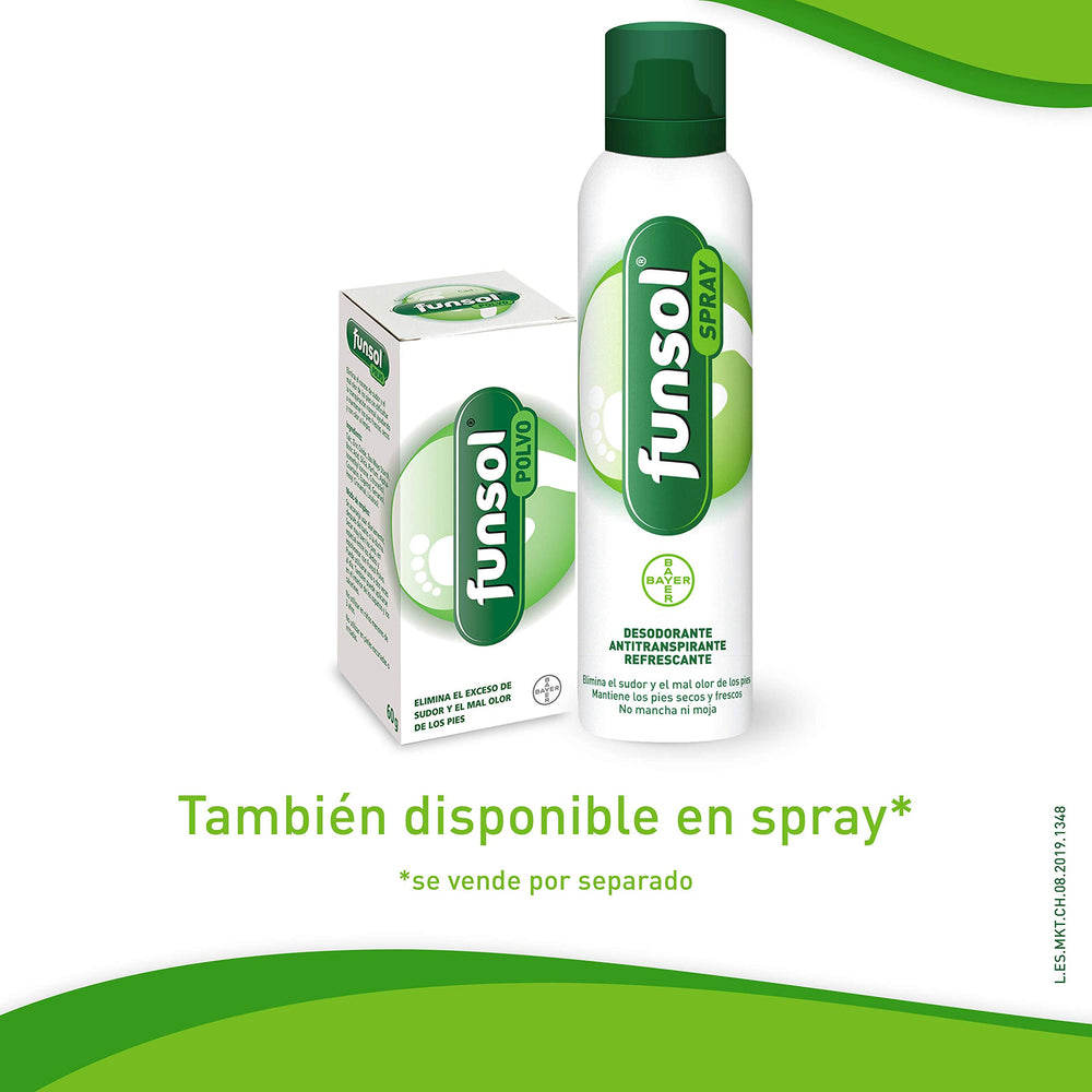 Funsol talcum powder product image emphasizes daily body-care benefits.