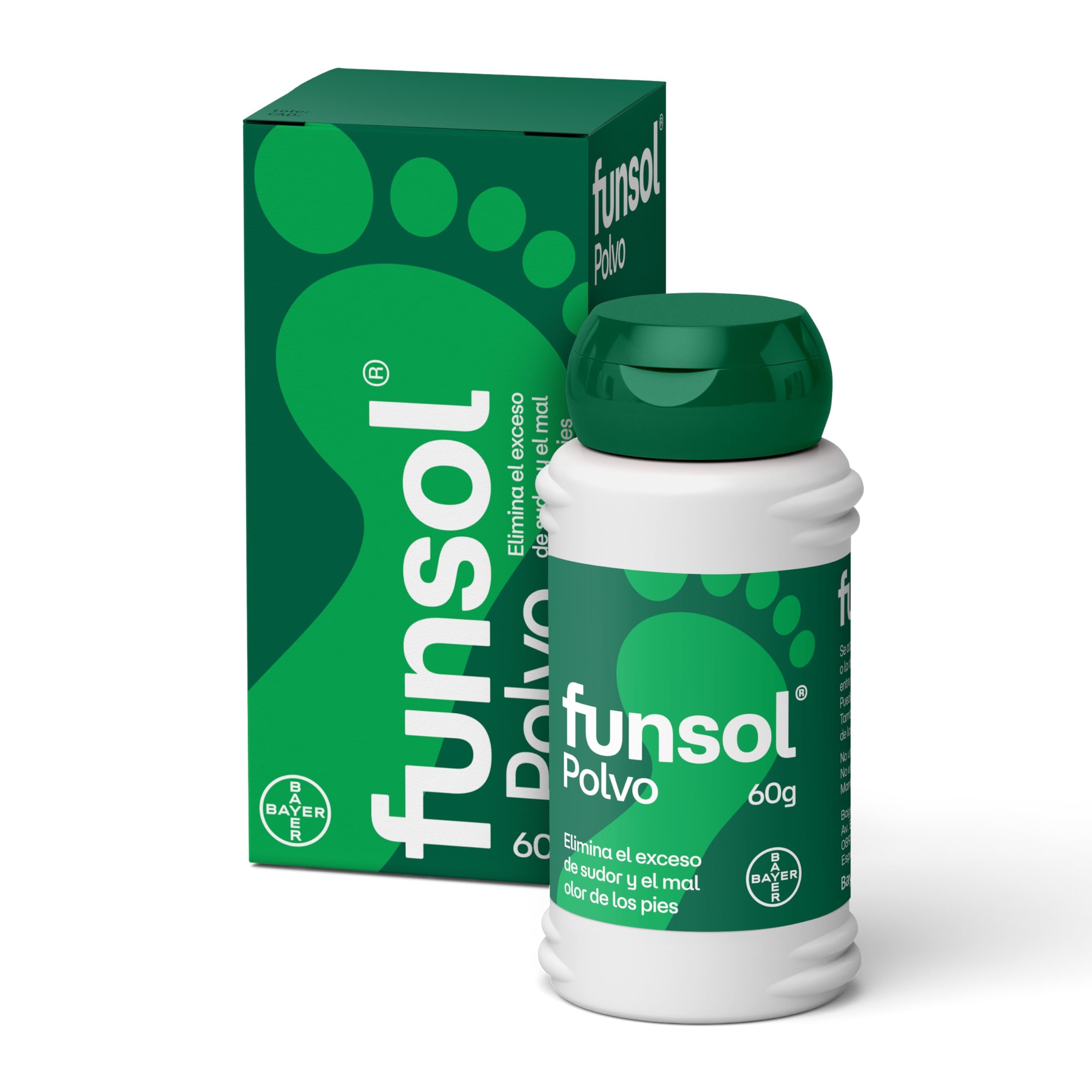 Funsol talcum powder jar close-up for soft skin and moisture absorption.