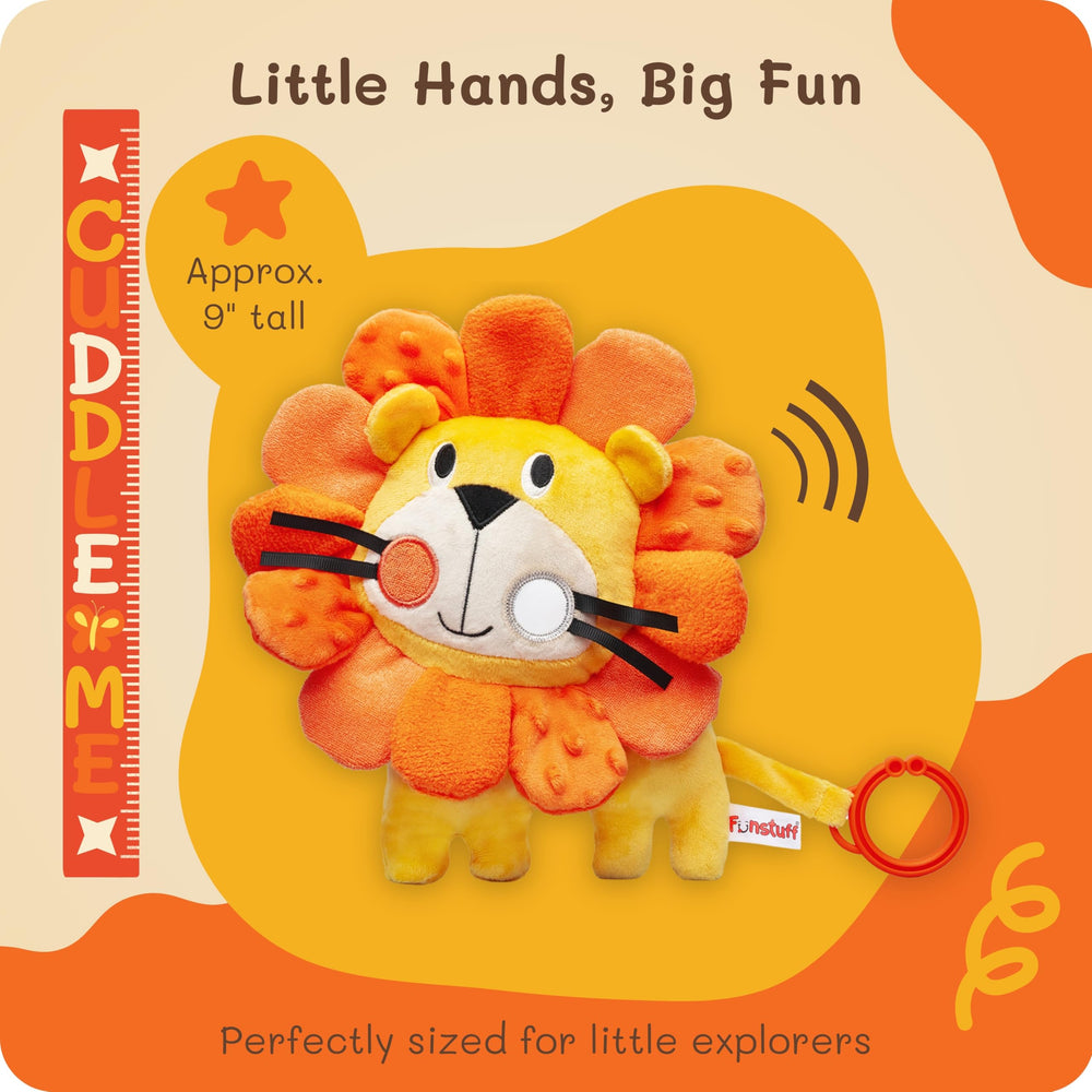 Funstuff Roary the Lion plush body provides cozy cuddles for quiet time and naps.