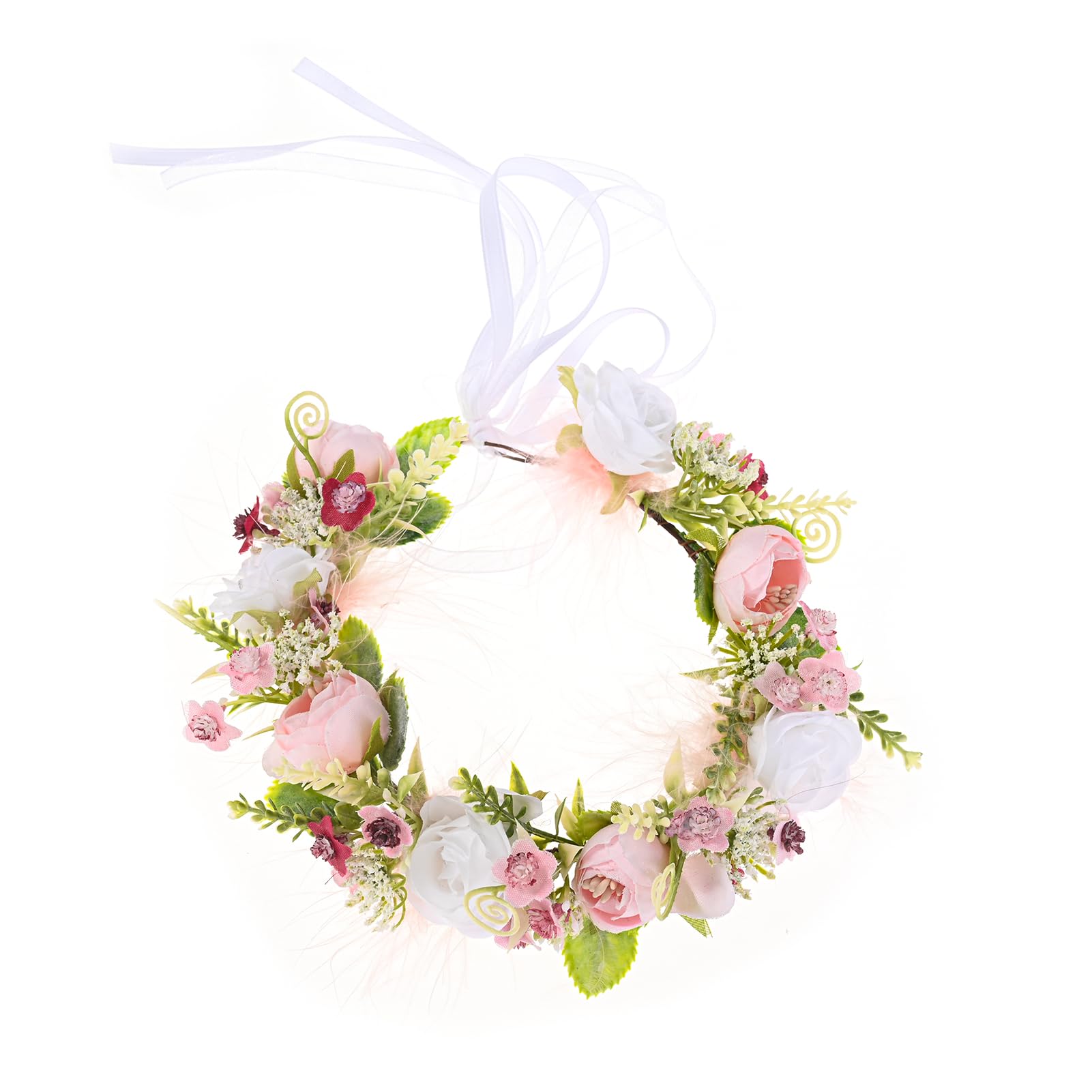 Funsveta baby flower crown with burgundy-pink blooms for wedding photos