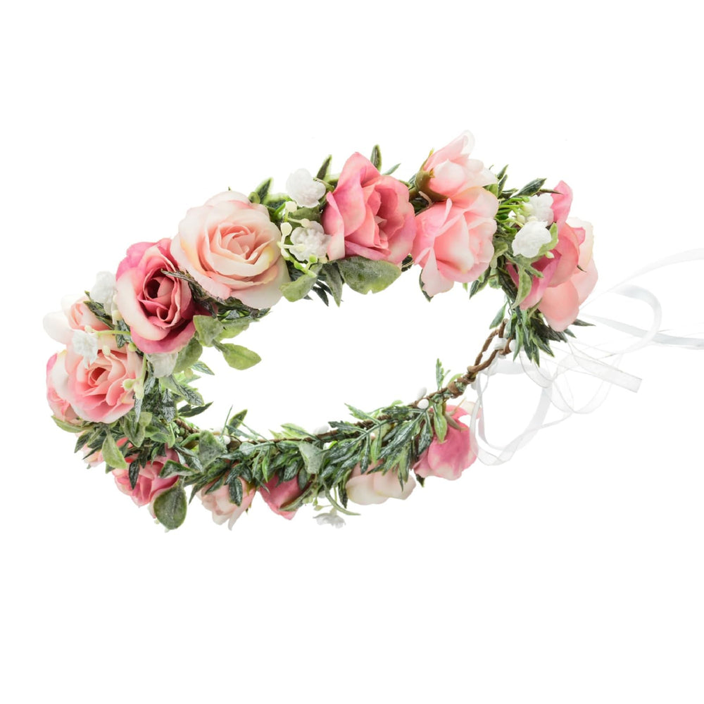 Funsveta flower crown closeup shows soft velvety petals and handmade silk texture