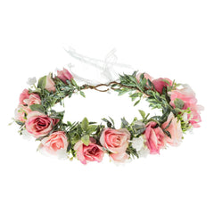 Funsveta flower crown headpiece red and white, front view for wedding photos