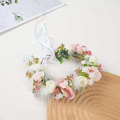 Funsveta flower girl headpiece wedding setup, soft adjustable ribbon for comfort.