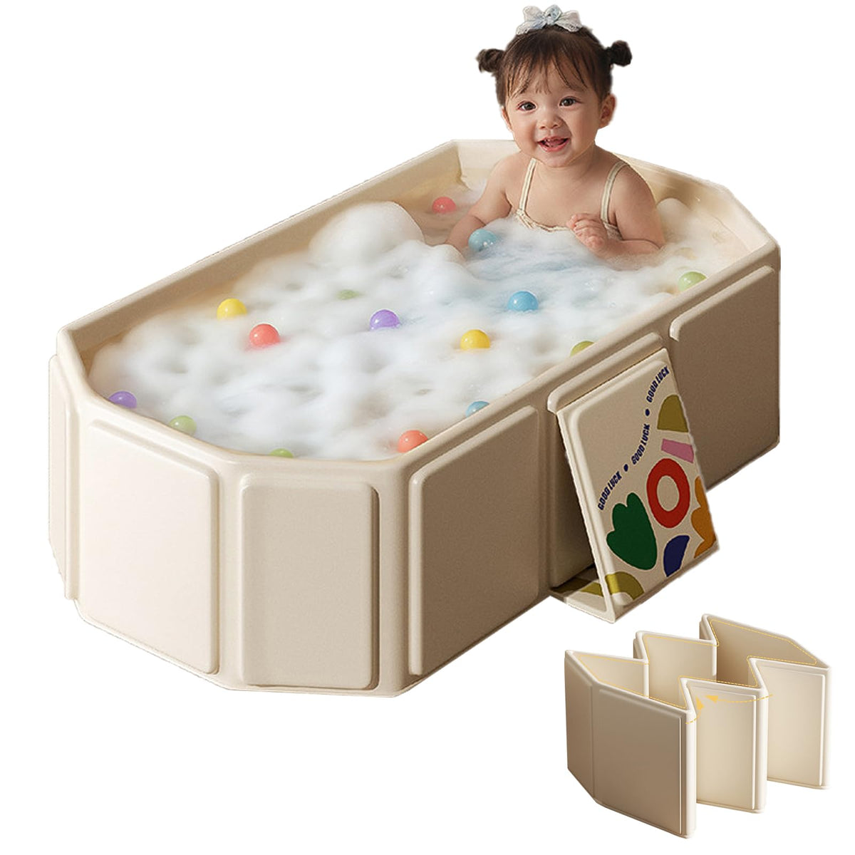 FunTankie toddler bath tub foldable design saves space for travel and storage.